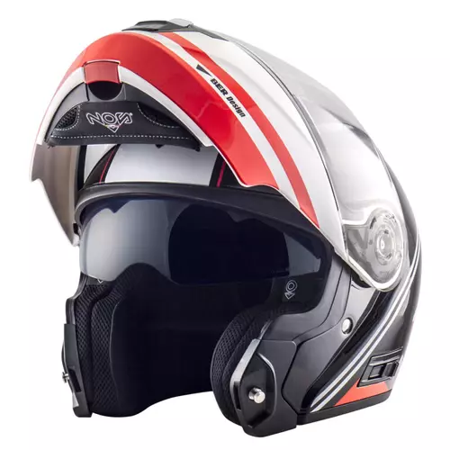 NOS-Helmets NS-8 Flip Up Dynamic Red Felnyitható Motoros Bukósisak